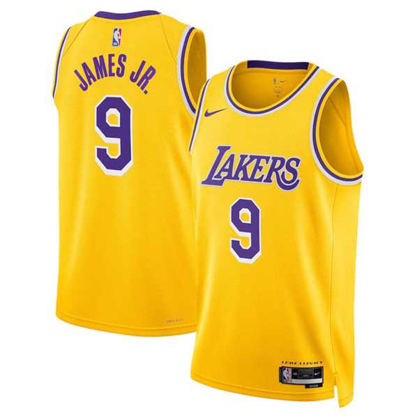 Mens Los Angeles Lakers #9 Bronny James Jr. Yellow 2024 Draft Icon Edition Stitched Basketball Jersey Dzhi